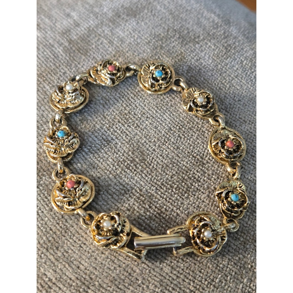 Goldette Unsigned Victorian Revival Bracelet Vintage